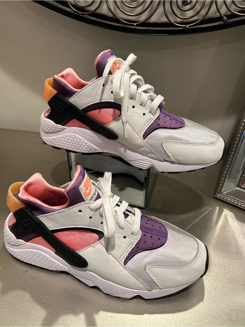 Nike White Sneakers with Purple Tongue and Pink Accents